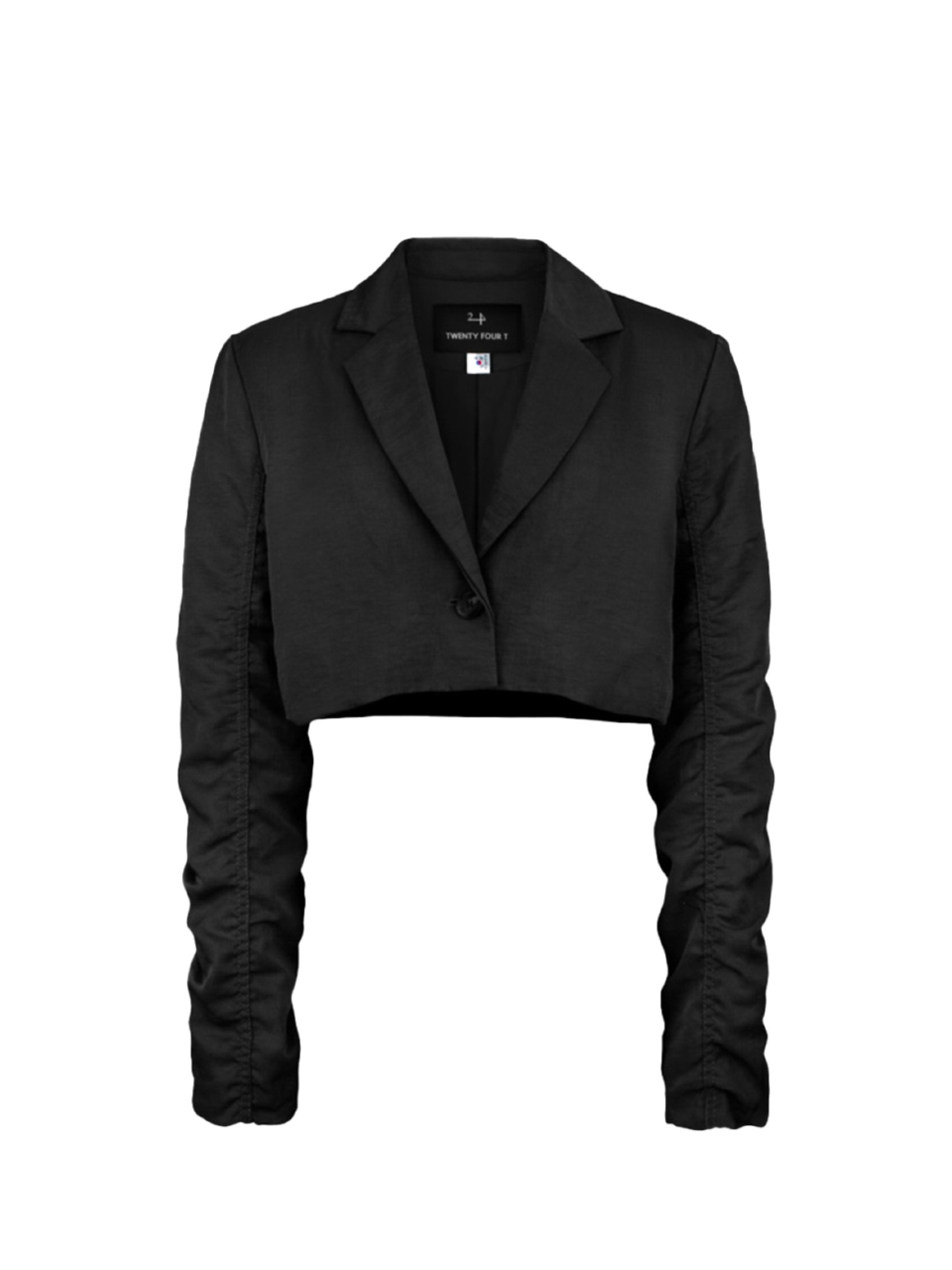 Nylon Shirring Crop Jacket, Black
